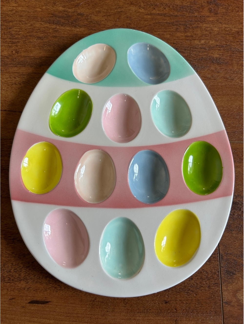 Enesco Japan Ceramic Egg Tray with Pastel Colored Egg Slots